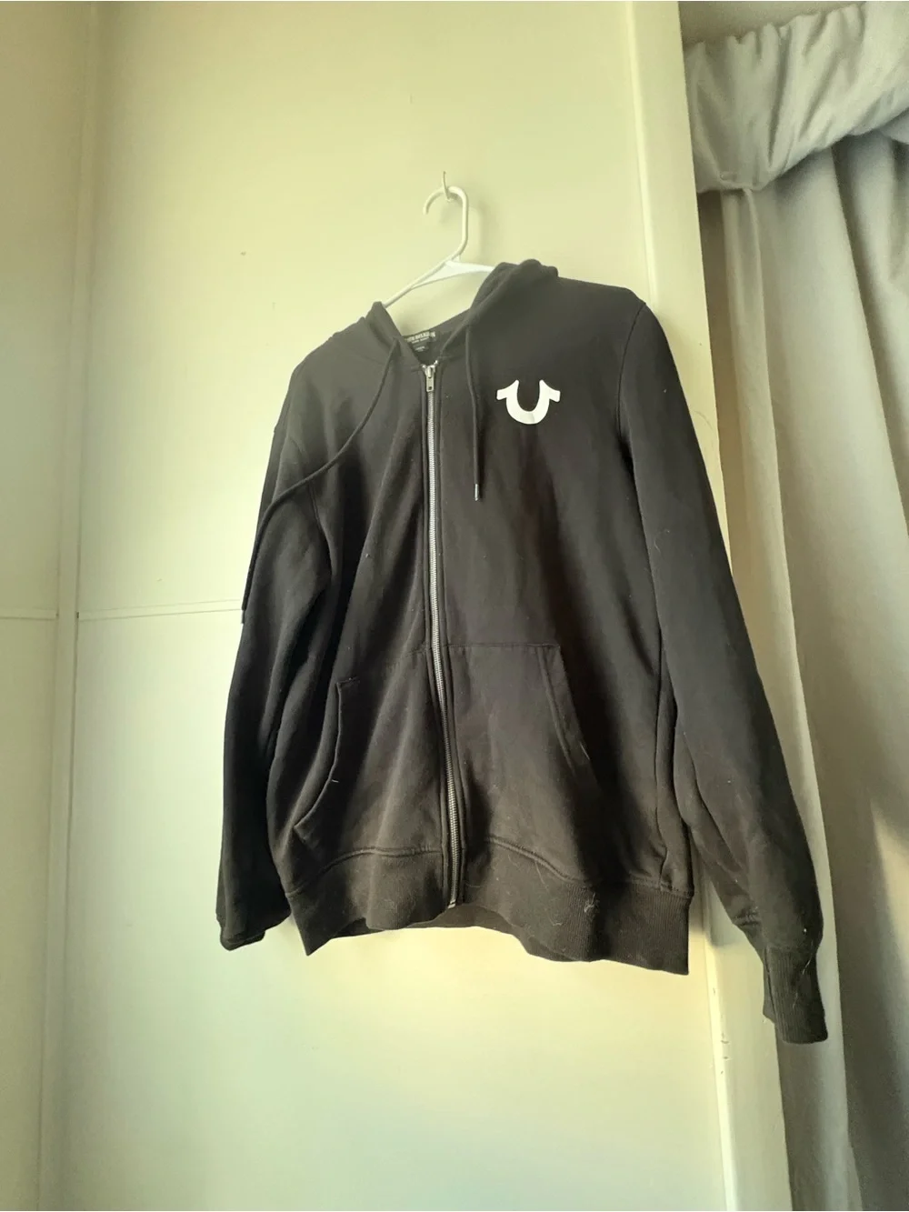 True Religion Black Hoodie with White Horseshoe Emblem